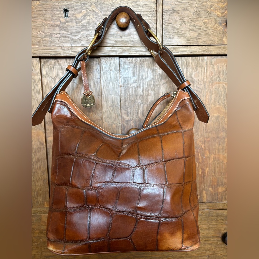 Dooney & Bourke, Croco Embossed Cocoa Brown leather shoulder bag,